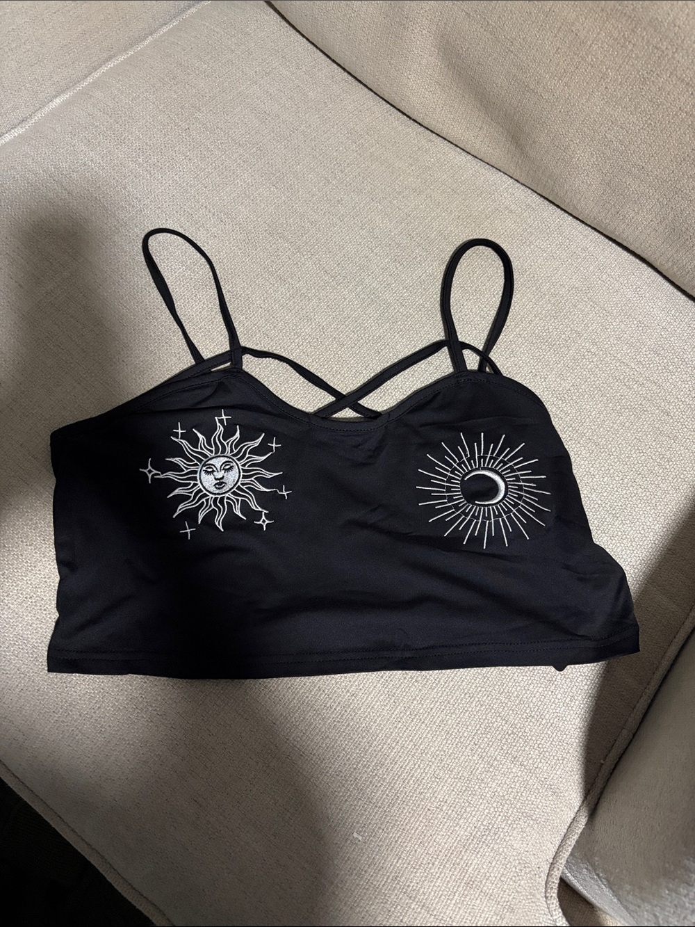 ROMWE Black Celestial Graphic Strappy Bralette